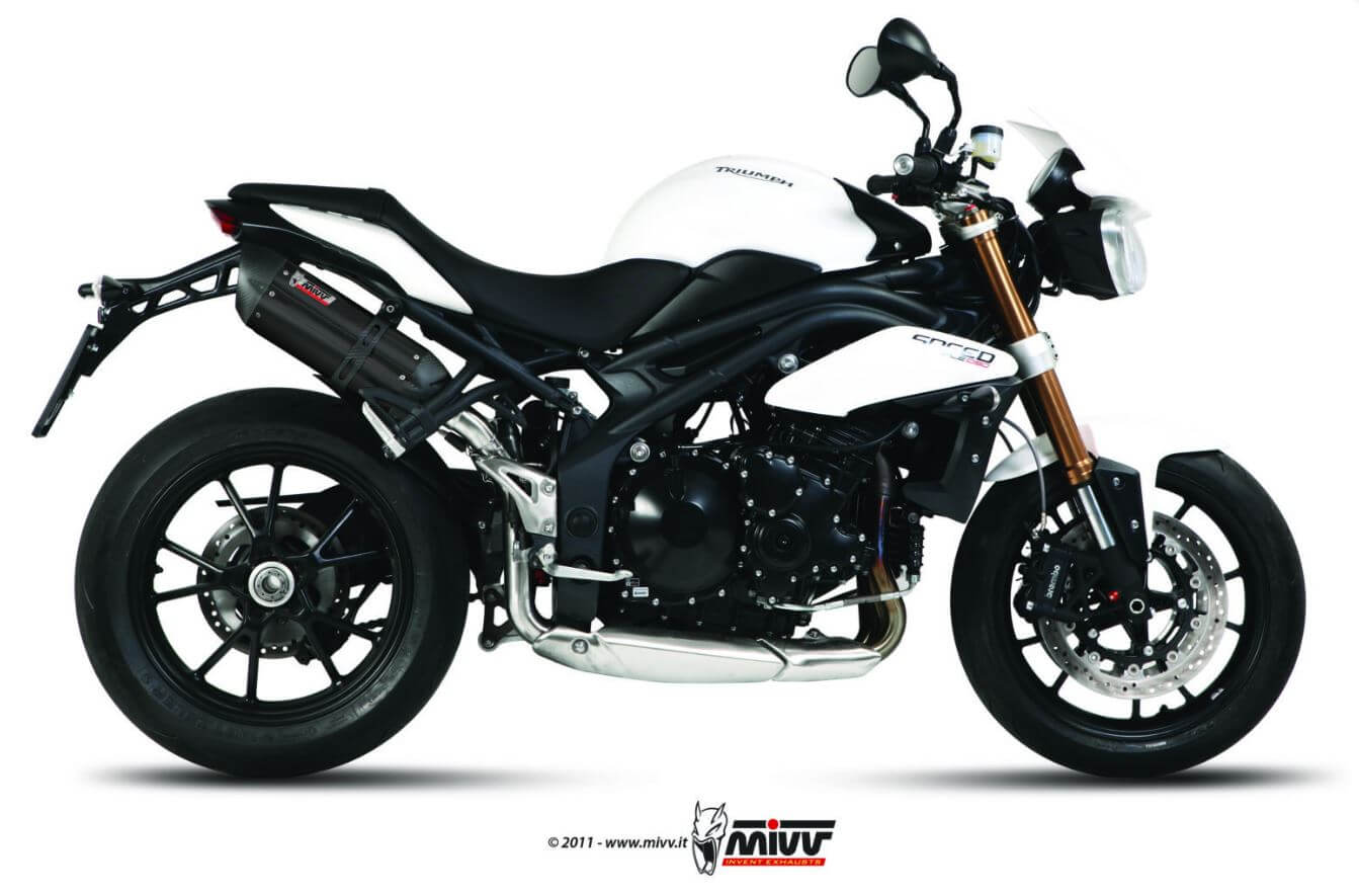 MIVV Suono Black Stainless Steel Slip-On Exhaust '11-'15 Triumph Speed Triple 1050 R/S/RS