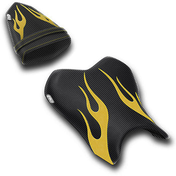 LuiMoto Flame Edition Seat Cover 06-07 Yamaha YZF-R6 - Cf Black/Deep Yellow