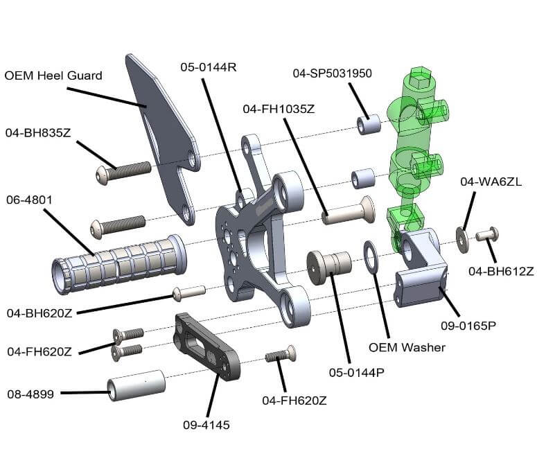 Woodcraft Complete Rearset Kit w/Pedals '18-'22 Kawasaki Ninja 400/Z400 | STD/GP Shift