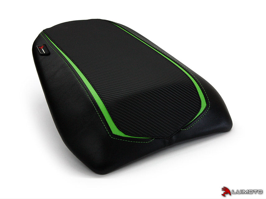 LuiMoto Team Kawasaki Seat Cover - 2012-2014 Kawasaki ER6n / ER6f (Ninja 650R) - CF Black/Lime Green