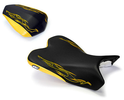 LuiMoto Flame Edition Seat Cover 2009-2014 Yamaha YZF R1 - CF Black/Yellow
