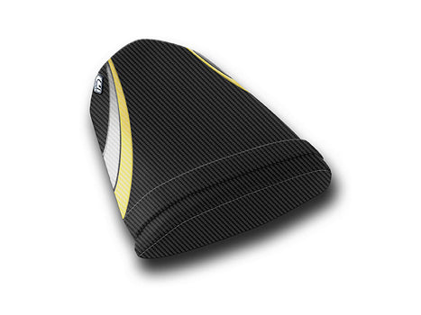 LuiMoto Team Suzuki Seat Covers for 2004-2005 Suzuki GSX-R 600/750 - CF Black/Yellow/CF Silver