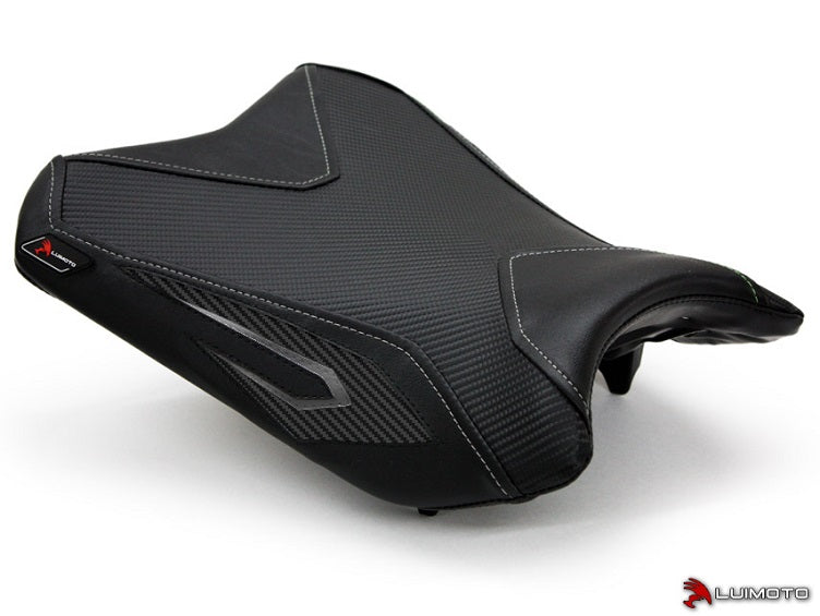 LuiMoto Team Kawasaki Seat Cover for 2013-2015 Kawasaki Ninja 300 - Black/CF Black/AL Black