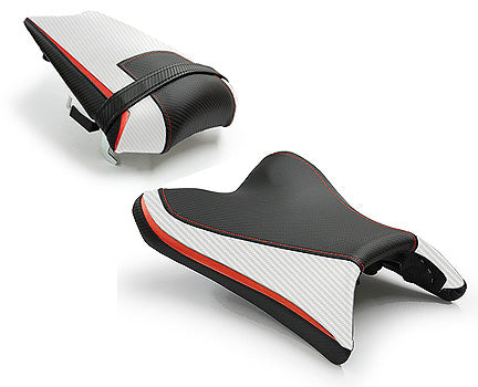 LuiMoto Team Yamaha Seat Cover 2010-2014 Yamaha FZ8 / Fazer 8 - Cf Black/Cf Pearl/Red Black/Cf Pearl/Red