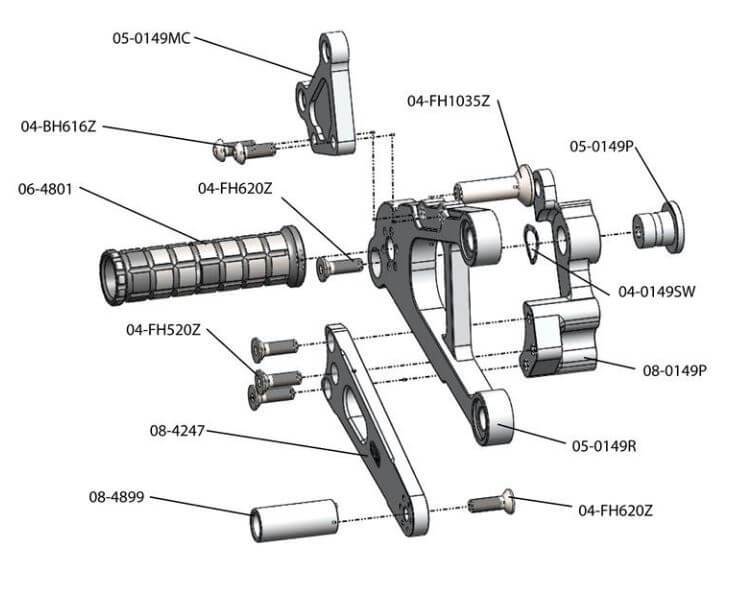 Woodcraft Complete Rearset for '13-'18 Kawasaki ZX-6R