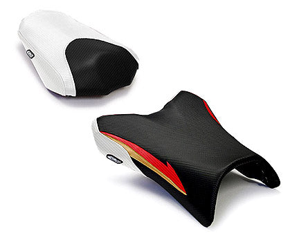 LuiMoto Raven Edition Seat Covers 2006-2013 Yamaha FZ1 - Cf Black/Cf Red/Cf White Red/Cf White