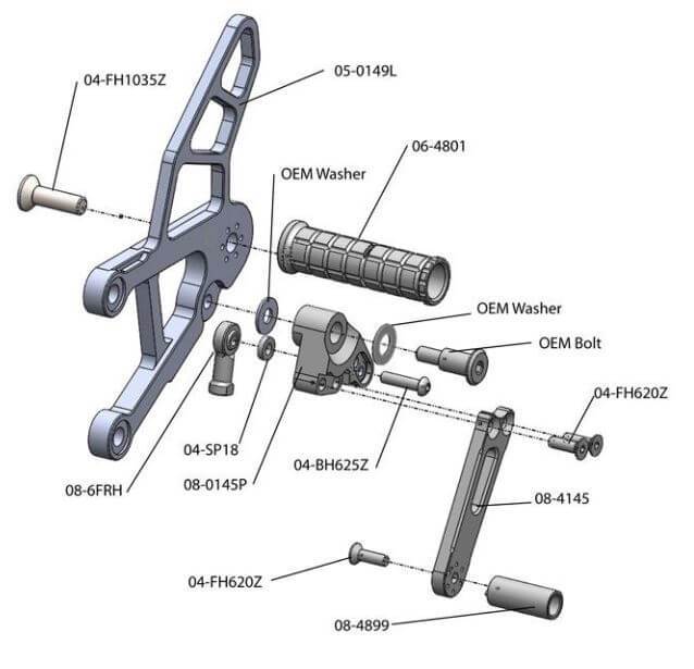 Woodcraft Complete Rearset for '13-'18 Kawasaki ZX-6R