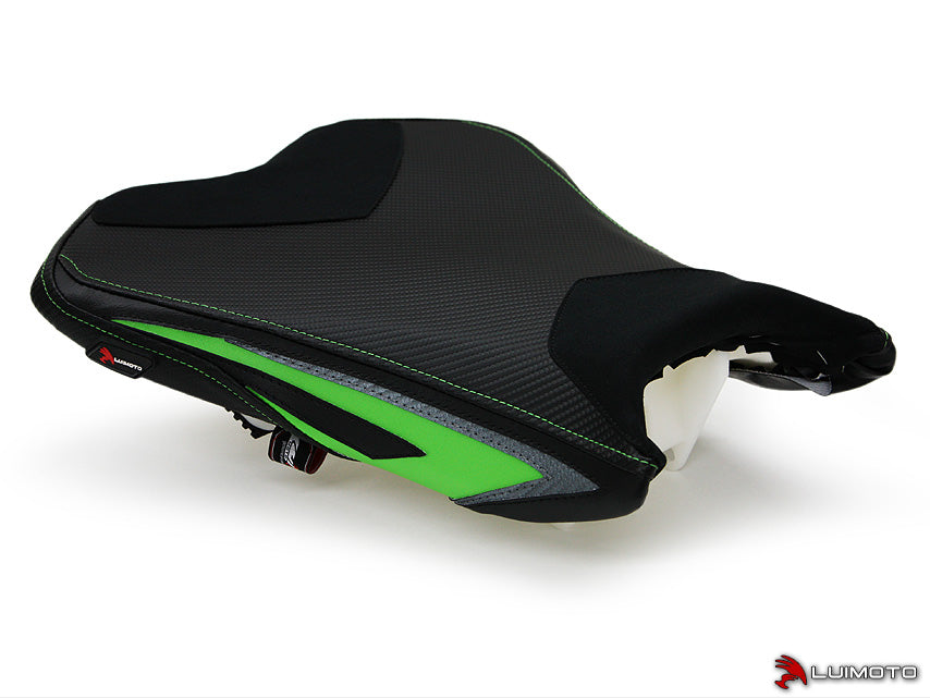 LLuiMoto Team Kawasaki Seat Cover for 2013-2015 Kawasaki ZX-6R 636 - Suede/Cf Black/Lime Green