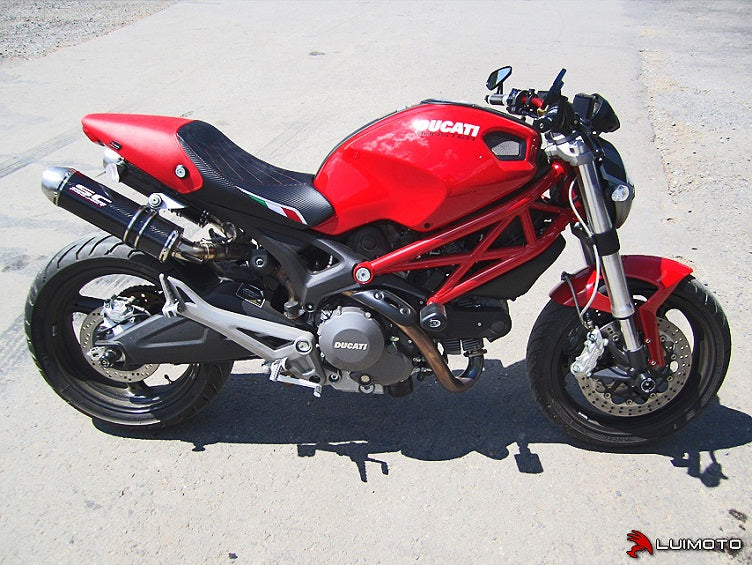 LuiMoto Diamond Edition Seat Cover for Ducati Monster 696/796/1100 - Suede/Cf Black/Red