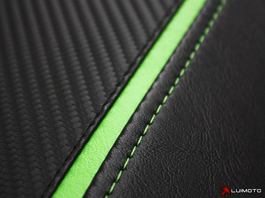 LuiMoto Team Kawasaki Seat Cover - 2012-2014 Kawasaki ER6n / ER6f (Ninja 650R) - CF Black/Lime Green