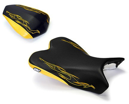 LuiMoto Flame Edition Seat Cover '09-'14 Yamaha YZF R1 - CF Black/Yellow