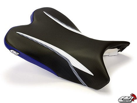 LuiMoto Raven Edition Seat Cover '09-'14 Yamaha YZF R1 - CF Black/Pearl/Blue