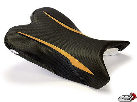 LuiMoto Raven Edition Seat Cover '09-'14 Yamaha YZF R1 - CF Black/Aluminum Gold