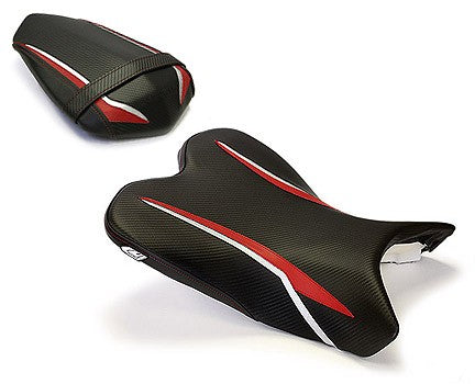 LuiMoto Raven Edition Seat Cover '09-'14 Yamaha YZF R1 - CF Black/Red/Silver