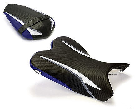 LuiMoto Raven Edition Seat Cover '09-'14 Yamaha YZF R1 - CF Black/Pearl/Blue