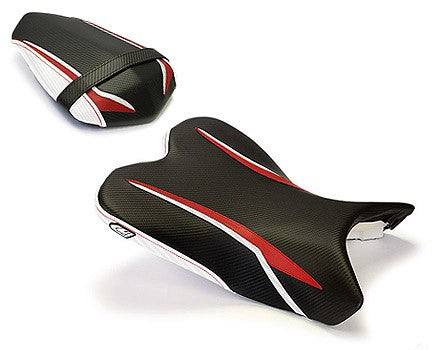 LuiMoto Raven Edition Seat Cover '09-'14 Yamaha YZF R1 - CF Black/Red/Pearl
