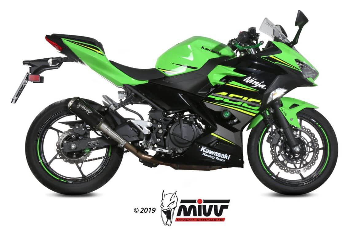 MIVV MK3 Black Stainless Steel Slip-On Exhaust '18/'19-'23 Kawasaki Ninja 400/Z400