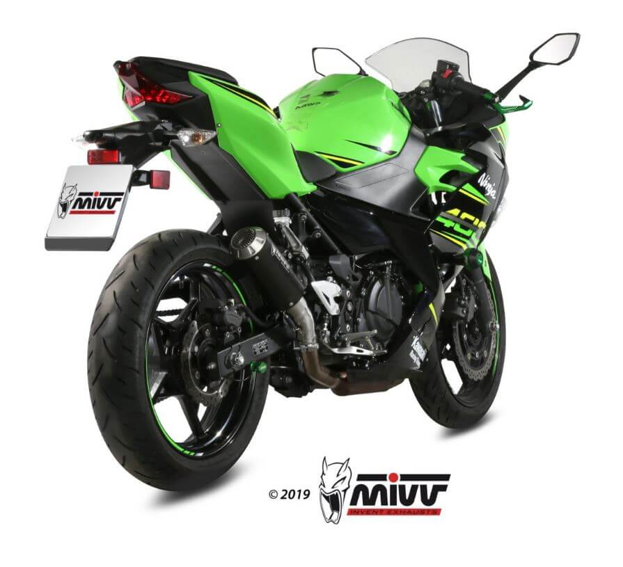 MIVV MK3 Black Stainless Steel Slip-On Exhaust '18/'19-'23 Kawasaki Ninja 400/Z400