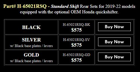 Sato Racing Rearsets 19-22 Honda CBR650R/CB650R (Standard Shift w/ optional OEM QS)