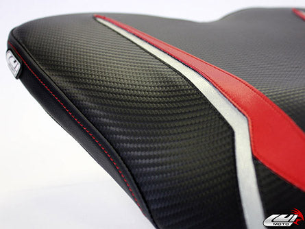 LuiMoto Raven Edition Seat Cover 2009-2014 Yamaha YZF R1 - CF Black/Red/Silver