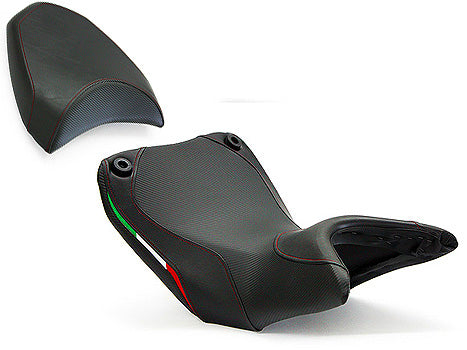 LuiMoto Team Italia Seat Covers 2010-2014 Ducati Multistrada - CF Black w/Red Stitching