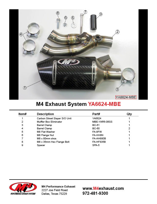 M4 Street Slayer Carbon Slip On Cat Eliminator Exhaust System 2006-2017 Yamaha R6