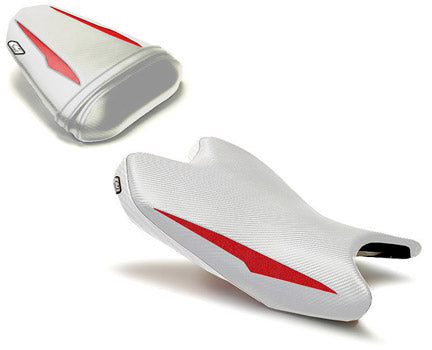 LuiMoto Raven Edition Seat Cover 2008-2015 Yamaha YZF R6 - Cf White/Deep Red
