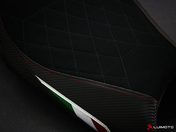 LuiMoto Diamond Edition Seat Cover for '08-'14 Ducati Monster 696/795/796/1100 - Suede/Cf Black/Cf Pearl