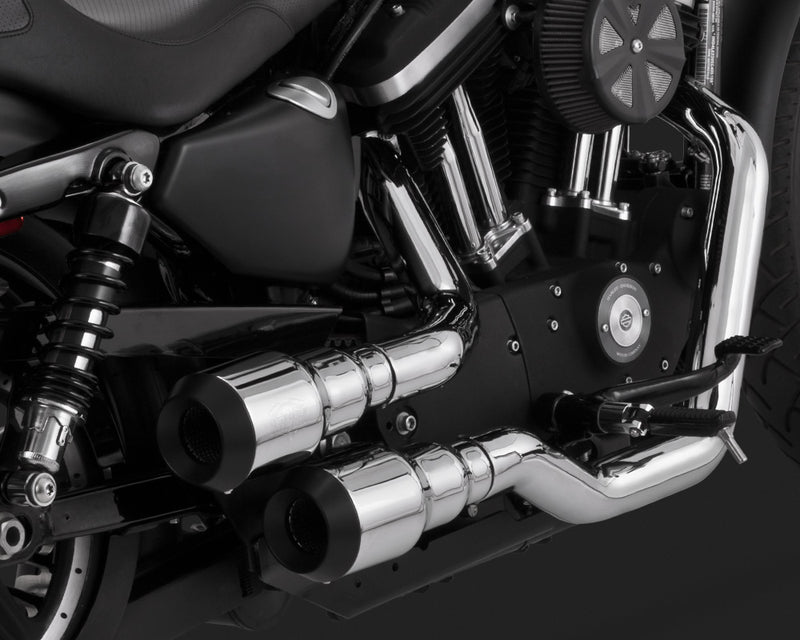 Vance & Hines Hi-Output Grenades 2-into-2 Chrome Full Exhaust Systems 2004-2015 Harley Davidson Sportster - Black Tip