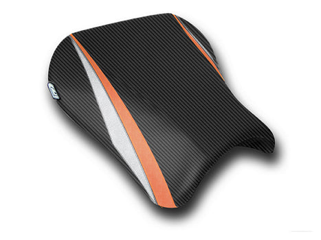LuiMoto Team Suzuki Seat Covers for 2004-2005 Suzuki GSX-R 600/750 - CF Black/Dark Orange/Silver