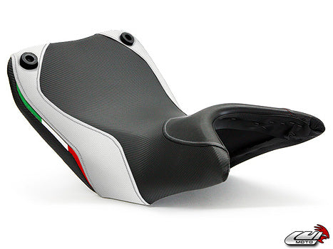 LuiMoto Team Italia Seat Covers 2010-2014 Ducati Multistrada - CF Black/CF Pearl Sides