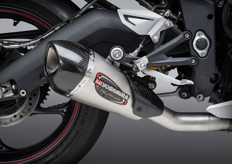 Yoshimura Street ALPHA T Stainless/Carbon Slip-On Exhaust '13-'17 Triumph Daytona 675/R | Works Finish