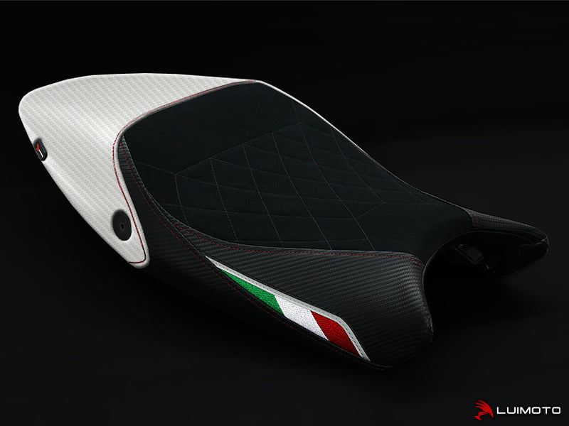 LuiMoto Diamond Edition Seat Cover for Ducati Monster 696/796/1100 - Suede/Cf Black/Cf Pearl (BLACK Diamond Stitching)