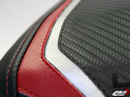 LuiMoto Raven Edition Seat Cover 2009-2014 Yamaha YZF R1 - CF Black/Red/Silver