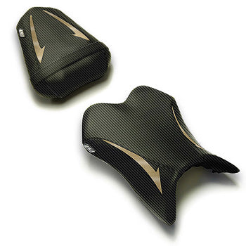 LuiMoto Raven Seat Cover 2007-2008 Yamaha YZF R1 - CF Black/Aluminum Gold