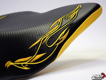 LuiMoto Flame Edition Seat Cover '09-'14 Yamaha YZF R1 - CF Black/Yellow