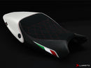 LuiMoto Diamond Edition Seat Cover for Ducati Monster 696/796/1100 - Suede/Cf Black/Cf Pearl (RED Diamond Stitching)