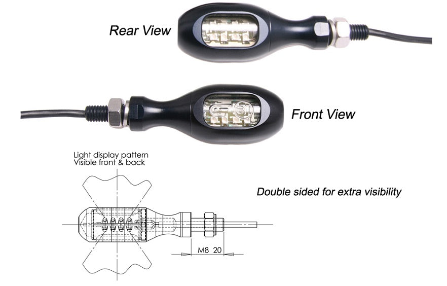 Oberon Mini LED Motorcycle Turn Signals - Double Side (Pairs)