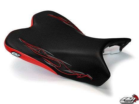 LuiMoto Flame Edition Seat Cover '09-'14 Yamaha YZF R1 - CF Black/Red