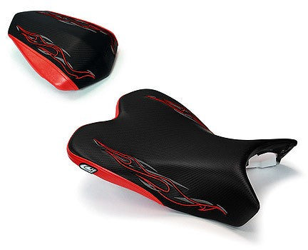 LuiMoto Flame Edition Seat Cover '09-'14 Yamaha YZF R1 - CF Black/Red