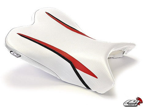 LuiMoto Raven Edition Seat Cover '09-'14 Yamaha YZF R1 - CF White/Red