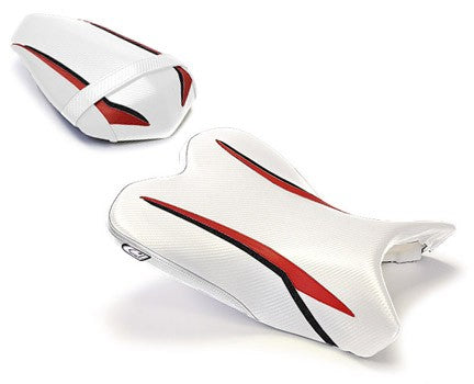 LuiMoto Raven Edition Seat Cover '09-'14 Yamaha YZF R1 - CF White/Red