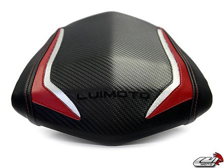 LuiMoto Raven Edition Seat Cover '09-'14 Yamaha YZF R1 - CF Black/Red/Silver